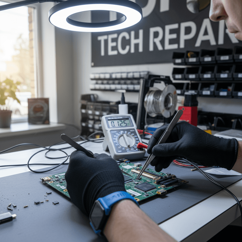 Computer technician assembling custom PC components