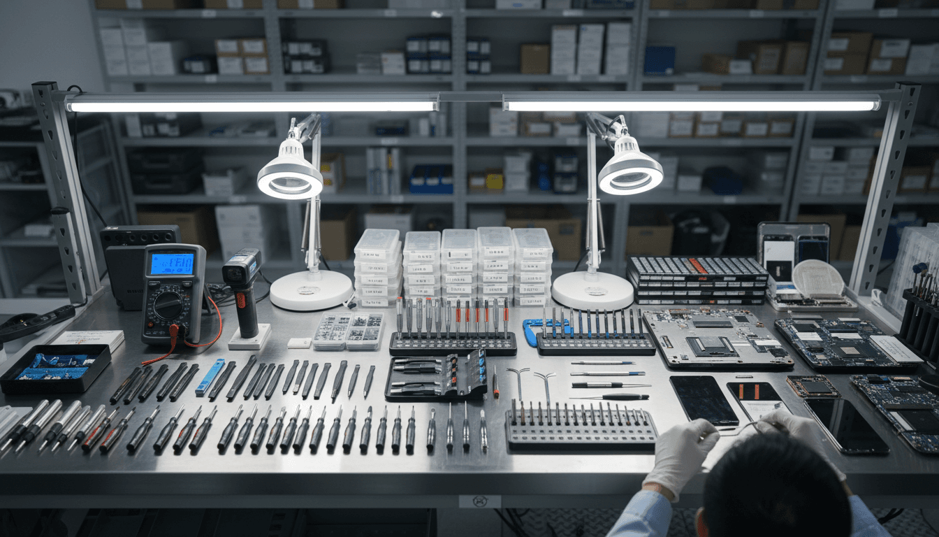 Professional computer repair and building workspace